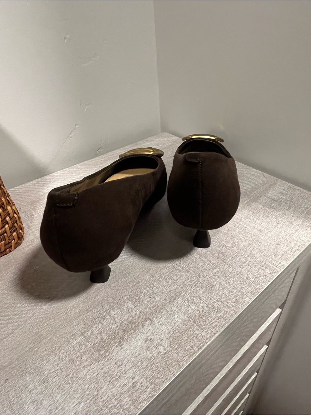 Nine West Dark Brown Pointed Flats with Gold Buckle - Picture 2 of 4